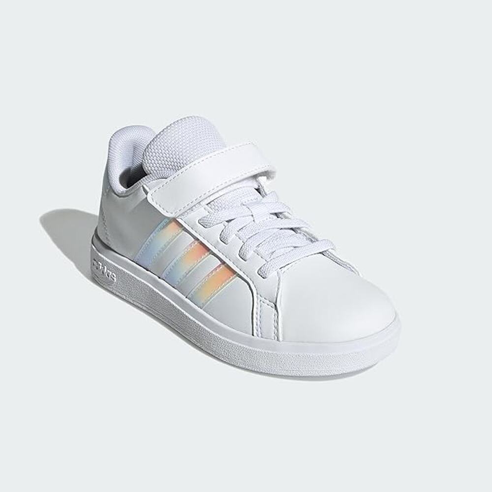 adidas Kids White Sneakers with Iridescent Stripes